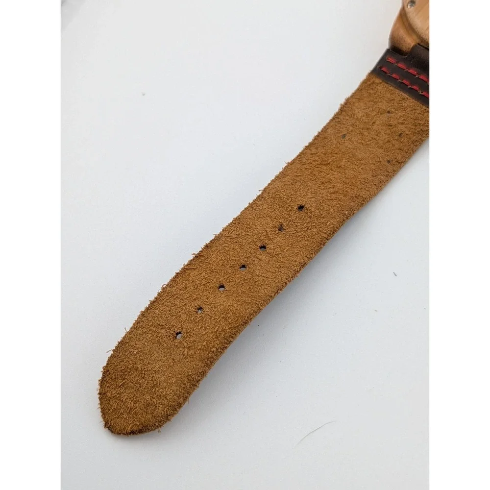 Treehut Bamboo Watch Men 39mm Case Brown Leather Band- New Battery